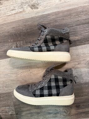 Marc Fisher Fellow Gray Plaid High-Top Faux Fur Sneakers